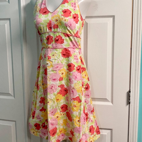 Y2K Spring/Summer Bright Floral Print Halter Fit & Flare SunDress~Resort Vaca~6 - Picture 4 of 10